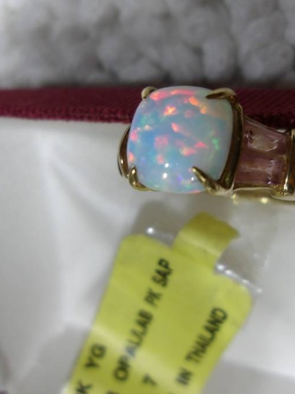 10K Gold Ring with Iridescent Opal Showing Red and Green Flashes - Picture 7 of 7